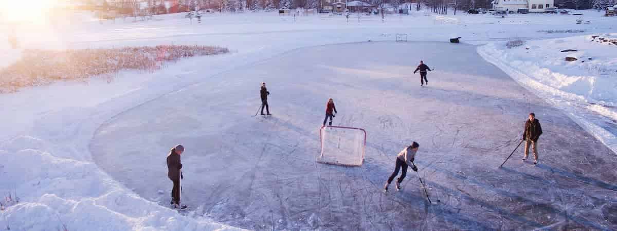 Playing hockey on a pond