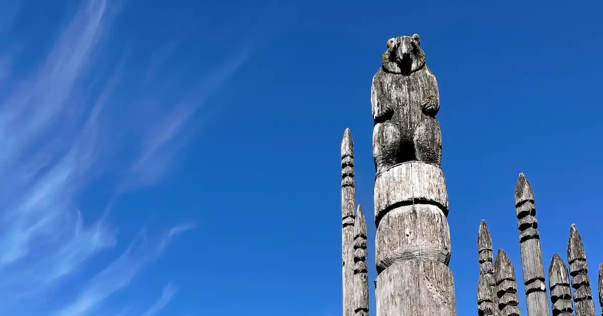 Bear totem pole at Totem Park in Burnaby, Canada