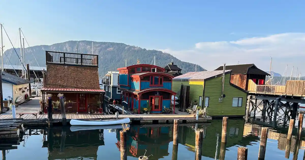 Boat houses moored at Cowichan Bay, BC, Canada