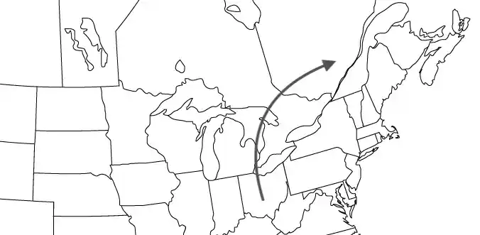 Map showing line between Ohio and Quebec