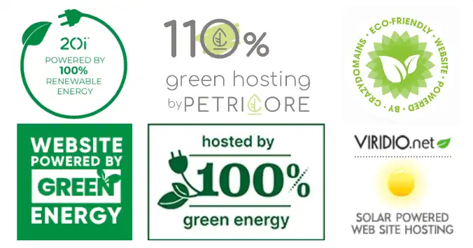 Assortment of green badges from different hosting providers