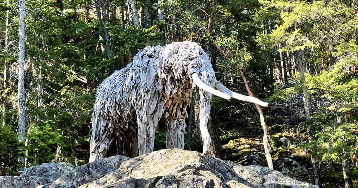 Wooden Mastodon sculpture by Guthrie Gloag
