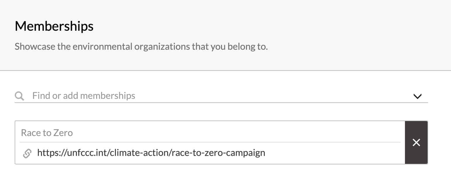 Adding Race to Zero membership to your .eco profile